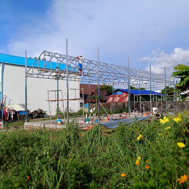 Metal framing on a building site