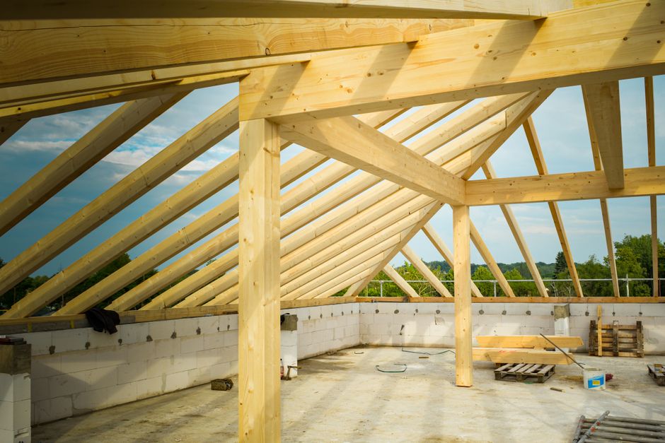 Timber roof frame under construction